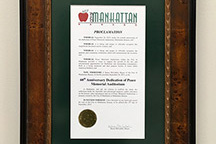 Proclamation of Manhattan's support. Presented on PMA's 60th Anniversary. Image courtesy Julee Thomas.