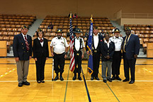 Members of American Legion gathered after the auditorium dedication. Image courtesy of Julee Thomas.