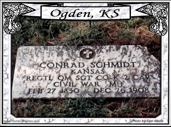 Conrad Schmidt's grave located at the Catholic Cemetery in Ogden, Ks.