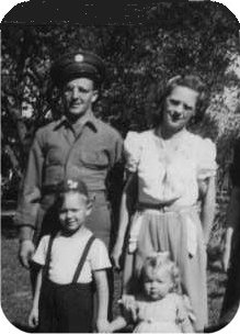 Auchenbach (left) with his wife, Lucille  and two children pose along side of his sister Maxine's family (Mohlers).