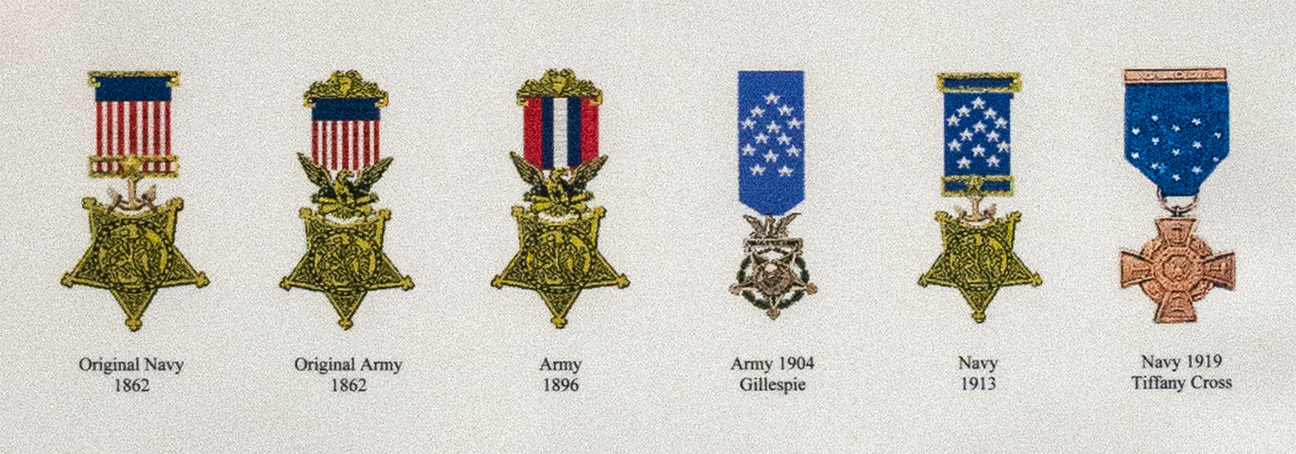 Variations of the design of the medal over the years.