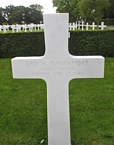 Leo Davenport's grave site at the American Cemetery and Memorial, Cambridgeshire, England.
