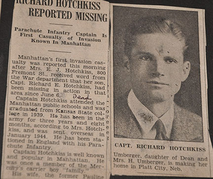 The Manhattan Mercury reports that Captain Hotckiss was missing in action.