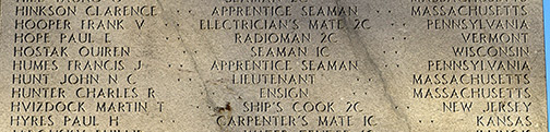 Hyres's name among others listed on the Tablets of the Missing, East Coast Memorial Manhattan, New York.
