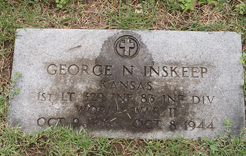 George Inskeep's headstone at Sunset Cemetery, Manhattan, KS.