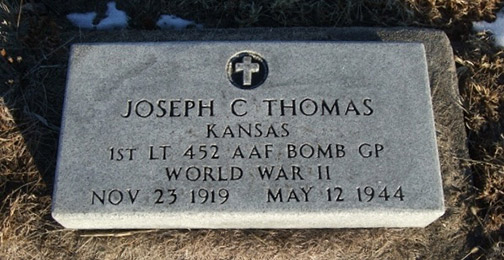 Joseph Thomas's grave marker at Riley Cemetery, Riley, Kansas.