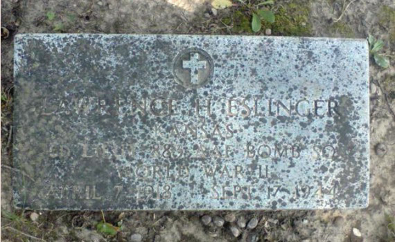Eslinger's headstone at Sunset Cemetery, Manhattan, Kansas.