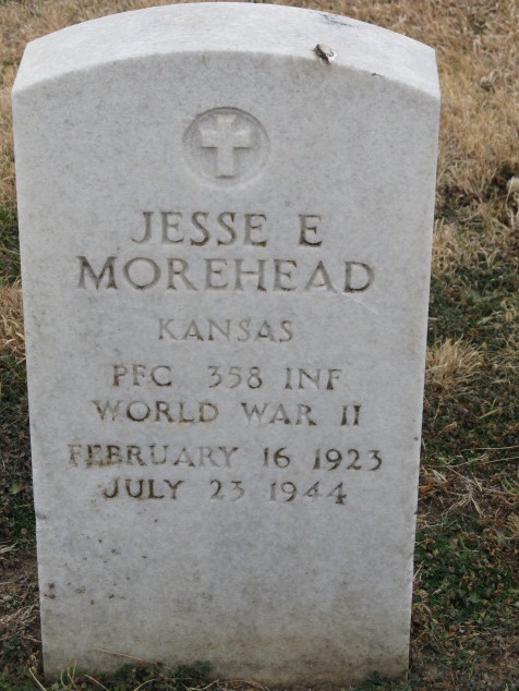 Jesse Morehead's grave marker at St. Patricks Cemetery, Ogden, KS.