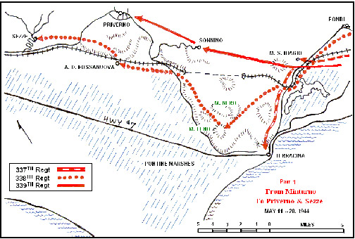 Map showing approximate area where Nicholes was killed while en route to help liberate Rome (Source Custermen.org).