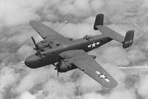 Shadwell was a bombadier and navigator on a Mitchell B-25 Bomber, pictured.