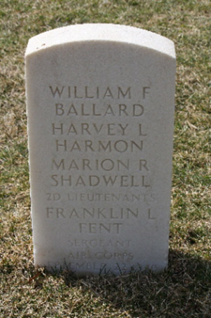 Shadwell and fellow crewmen's grave marker at<br>Taylor National Cemetery, Louisville, Kentucky.
