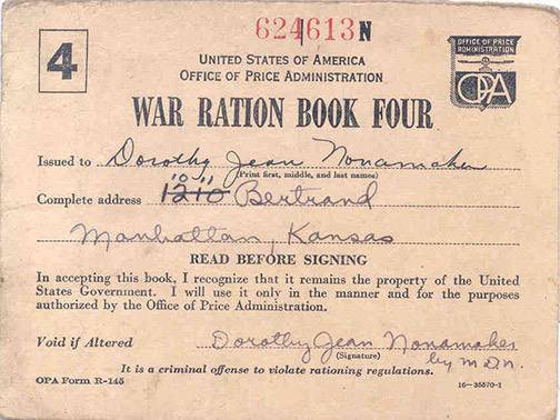 A Ration coupon book which belonged to Dorothy Nonamaker of Manhattan.