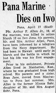Arthur Allen's death reported in the Decatur Daily News, April 17, 1945.
