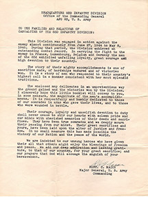 Major General Robert Macon's letter to family of <br>
83rd infantry casualties.