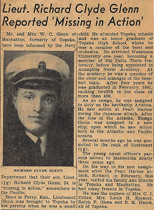 Glenn reported MIA, Topeka Capital Journal December 10, 1942.