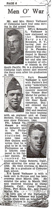 Neale Vathauer was just one of five brothers who served during WWII, Manhattan Mercury, Oct. 1945.