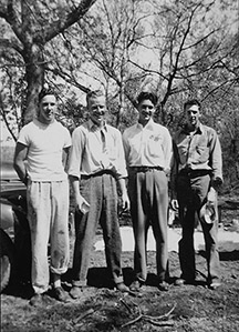 Left to right, Herman “Babe” Bowman, Alfred “Bud” Woodman, James Bowman, and Charles Bowman.  Photo courtesy of the family.