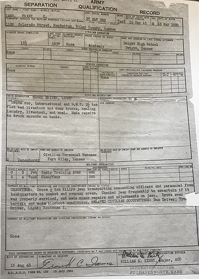 Photo of Frank's qualification record from the Army.